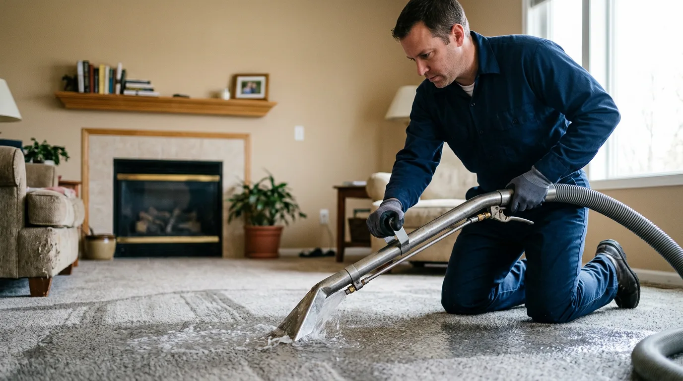 Water damage restoration technician working near Chandlers Valley, PA